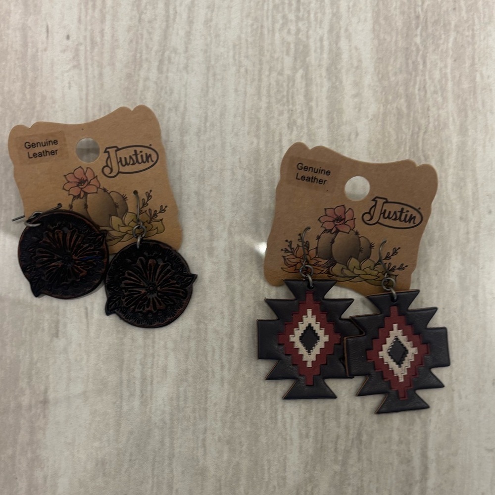 Justin boots Genuine Leather Earrings 2 Sets
